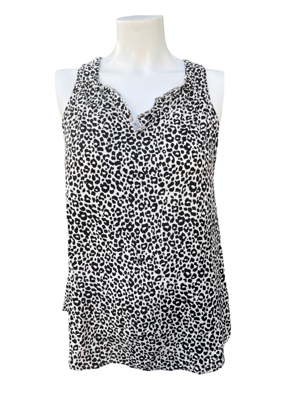 Old Navy Women’s Leopard Print Tank Top With Ruffle & Keyhole Relaxed Fit Size S